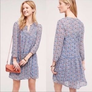 EUC Anthropologie Holding Horses Betony Blue Floral Lattice Swing Dress - Size 2